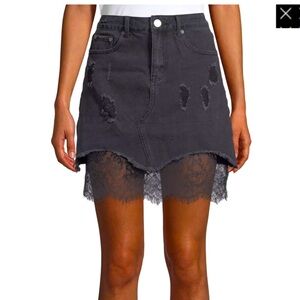FREE GENERATION Anthropologie Distressed denim & lace mini skirt BRAND NEW Small